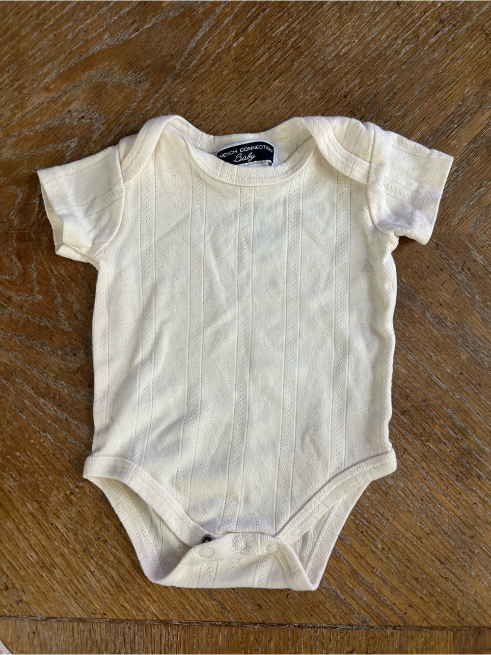 French Connection Cream Knit Short-Sleeve Baby One-Piece